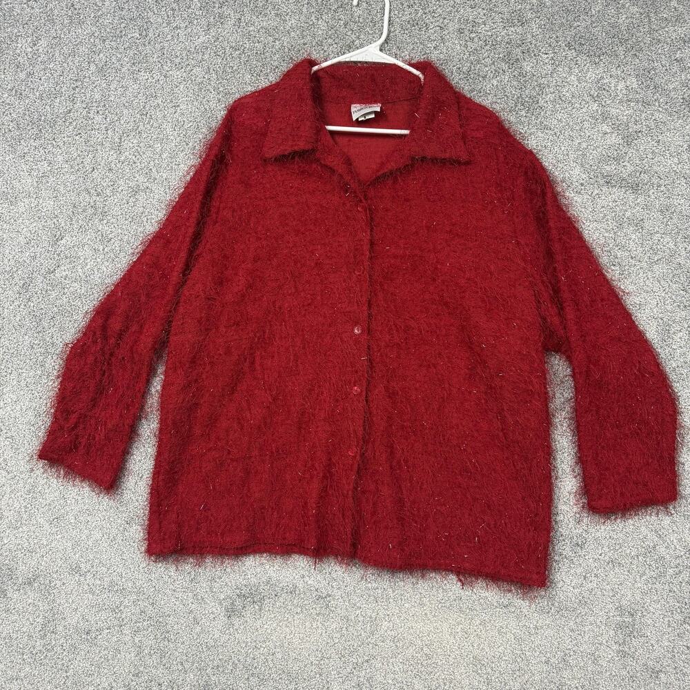 Vintage Y2K Fashion Bug Cardigan Sweater Womens 26/28 Plus Red Fuzzy USA Made